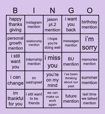 “lo siento” de un pendejo Bingo Card