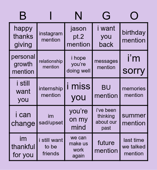 “lo siento” de un pendejo Bingo Card