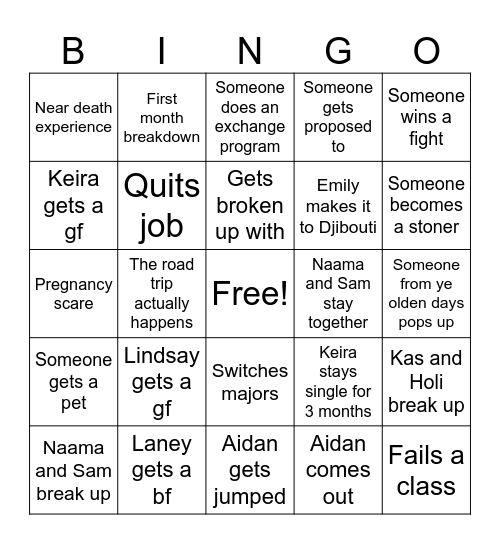 Freshman year bingo Card