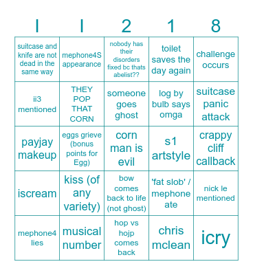 INANIMATE INSANITY MOVIE ACT 3 BINGO!!!!!!!!!!!!!!!!!!!!!!!!!!!!! Bingo Card