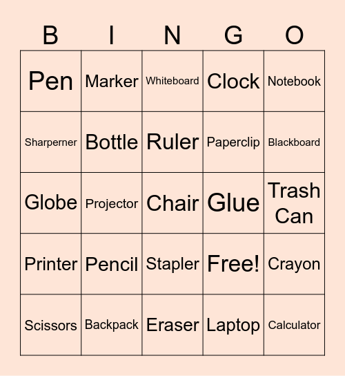 Classroom Vocabularies Bingo Card