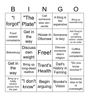 Elderly Topics Bingo Card