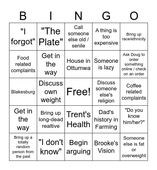 Elderly Topics Bingo Card