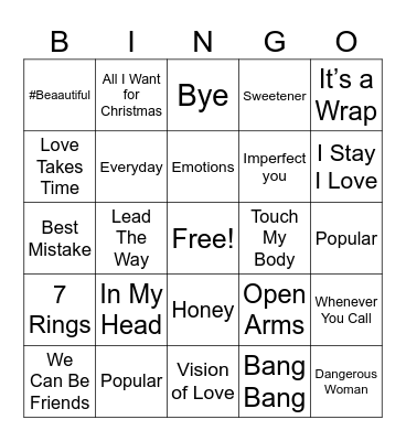 Mariah VS Ariana BINGO Card