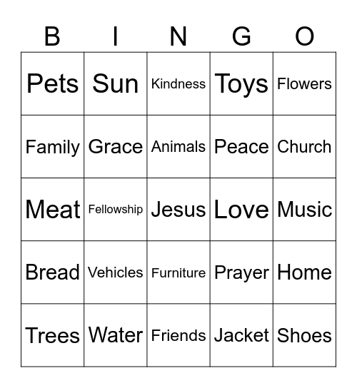 Thankful Bingo Card