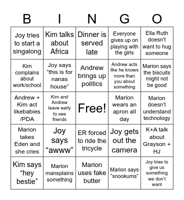Hunter Family Thanksgiving Bingo Card