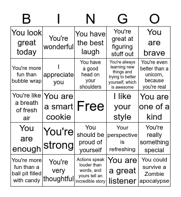 You're Amazing Bingo Card