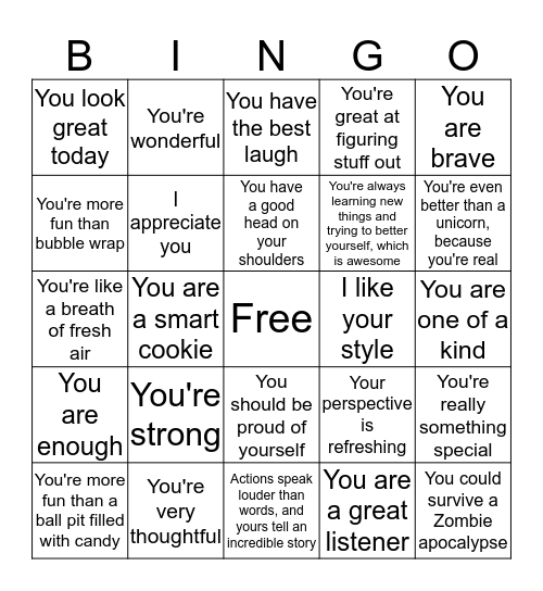 You're Amazing Bingo Card