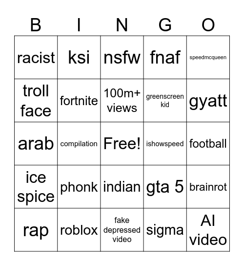 yt shorts Bingo Card