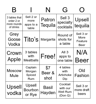 Beer/Cocktail/App Bingo Card