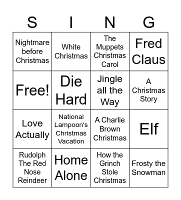 Christmas Movie Singo Bingo Card