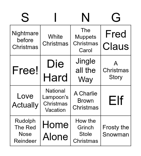 Christmas Movie Singo Bingo Card