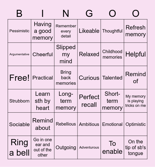 Speakout B2 (unit 1) Bingo Card