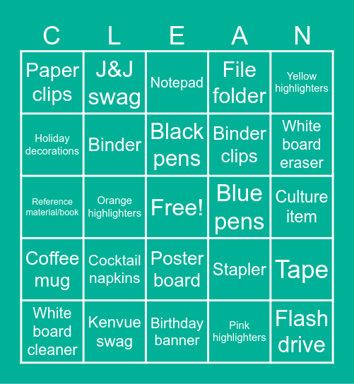 CLEAN-Up Bingo Card