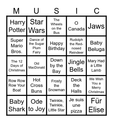 Famous Melodies Bingo Card