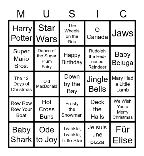 Famous Melodies Bingo Card