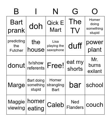 Simpsons Bingo Card