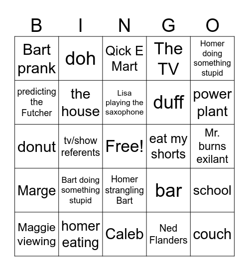 Simpsons Bingo Card