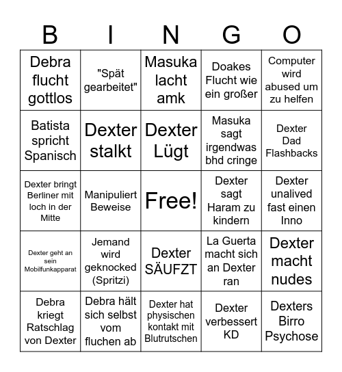 Dexter Bingo Card