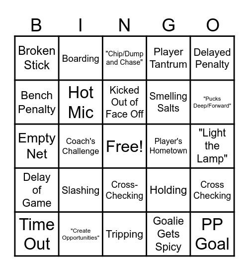 Whitney's NHL Bingo Card