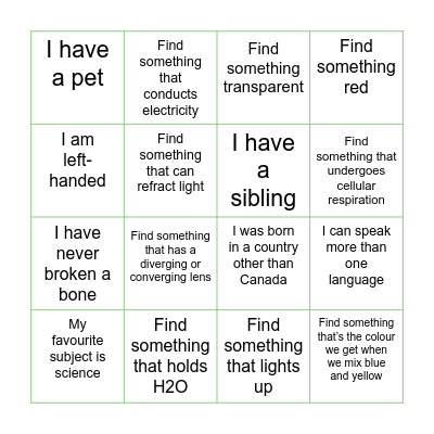 CAGIS Teen Ambassador Bingo/Scavenger Hunt Bingo Card