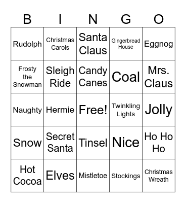 Family Christmas Party Bingo Card