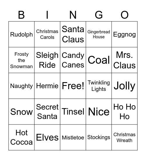 Family Christmas Party Bingo Card