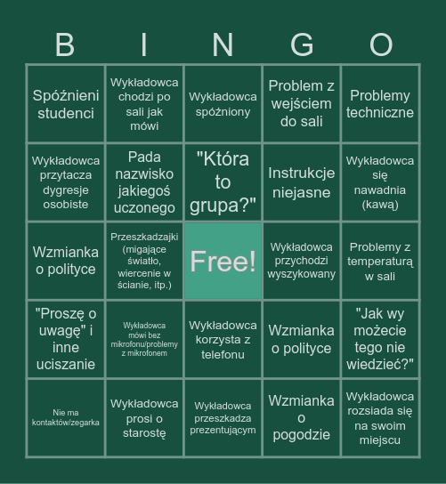 Bingo Akademickie: Socjologia SGGW Bingo Card