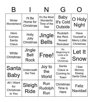 Holiday Songs Bingo Card