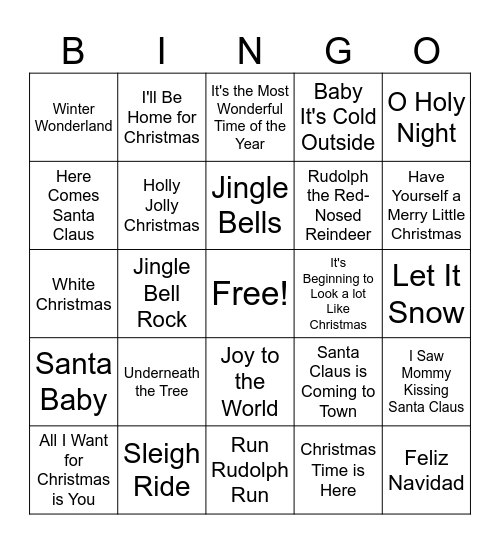 Holiday Songs Bingo Card