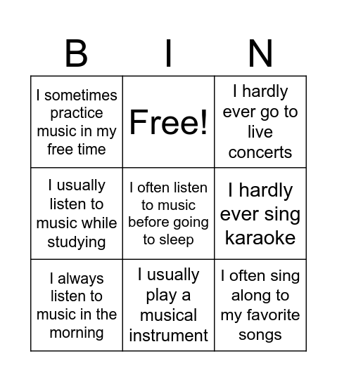 How often do you...? Bingo Card