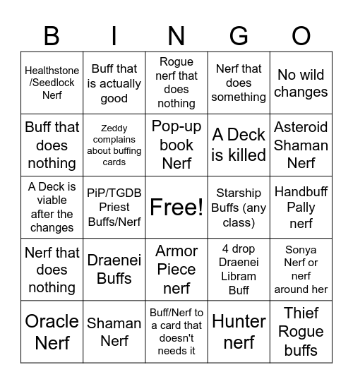 Balance Patch Bingo Card