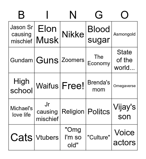 Conversation topics every gathering Bingo Card