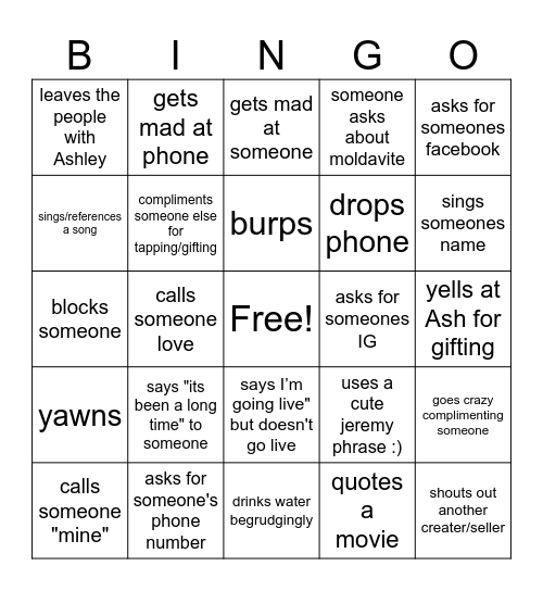 Jeremy Sells Rocks Bingo #2 Bingo Card