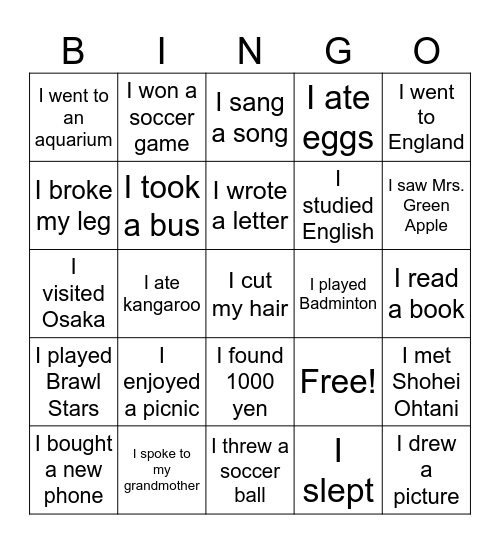 What did you do...? Bingo Card