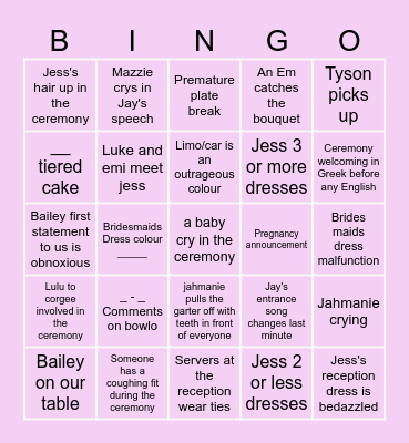 Wedding Bingo Card
