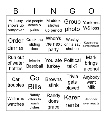 Thanksgiving Bingo Card