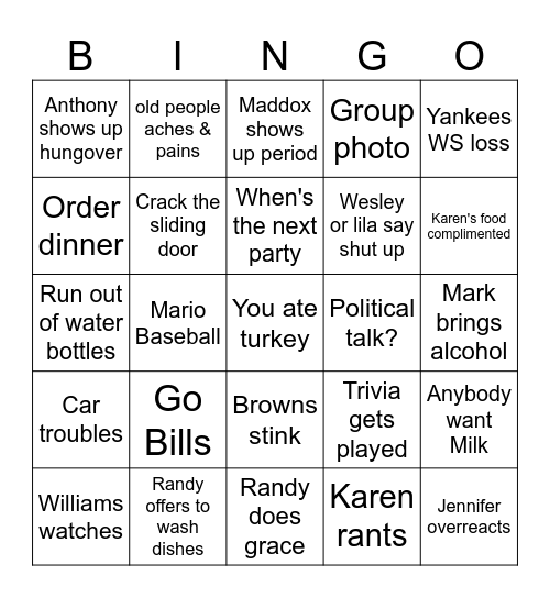 Thanksgiving Bingo Card