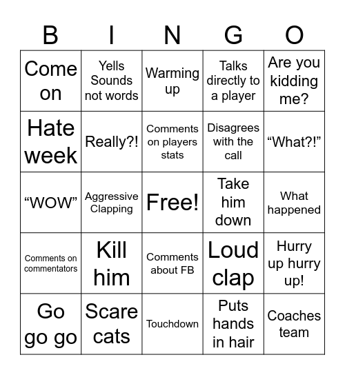 Football Fans Bingo Card