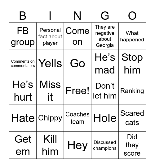 Mama Football Bingo Card