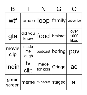 Untitled Bingo Card