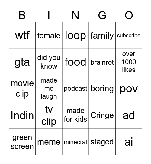 Untitled Bingo Card