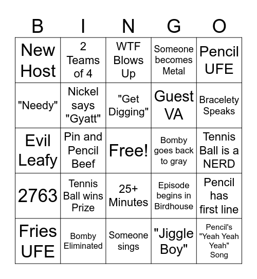 BFDIA 16 Bingo Card