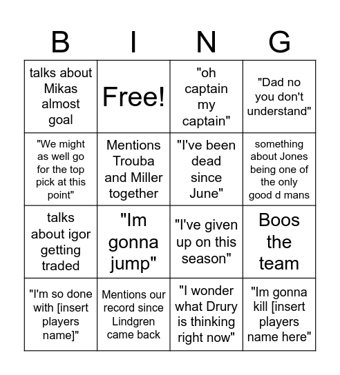 Mel's Ranger Game Experience Bingo Card