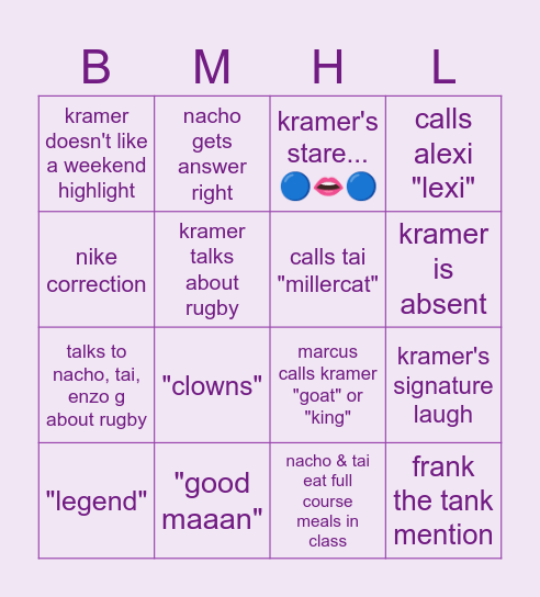 What the H block? Bingo Card