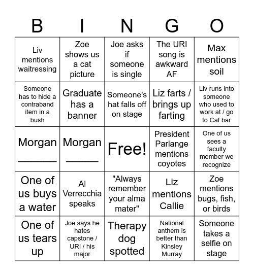 Dec Graduation Bingo Card