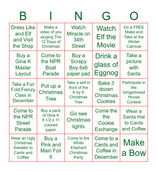 Krafts by Kathleen Christmas Bingo Card