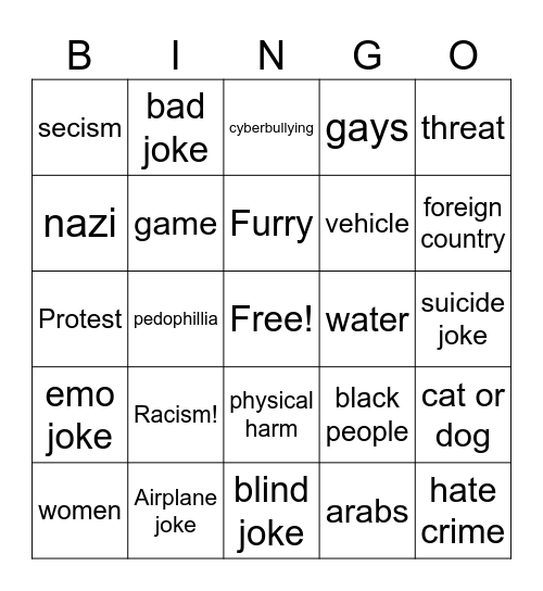 Dark Humor Bingo Card