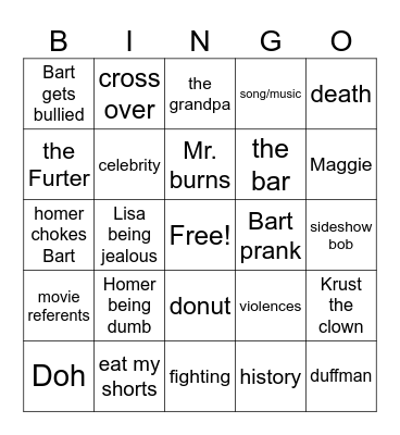 the simpsons Bingo Card
