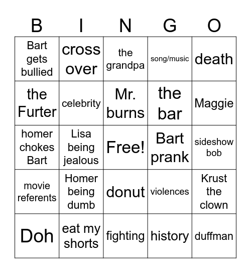 the simpsons Bingo Card